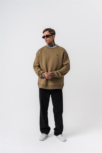 Erkek Respire Yazı Detaylı Basic Oversize Sweatshirt Haki