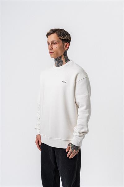 Erkek Respire Yazı Detaylı Basic Oversize Sweatshirt Ekru