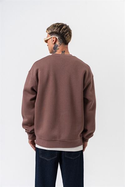 Erkek Respire Yazı Detaylı Basic Oversize Sweatshirt Kakao