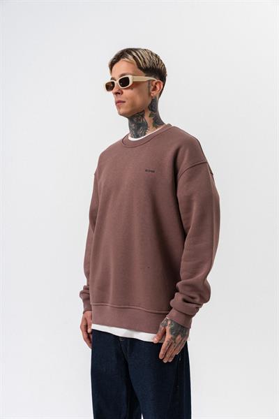 Erkek Respire Yazı Detaylı Basic Oversize Sweatshirt Kakao