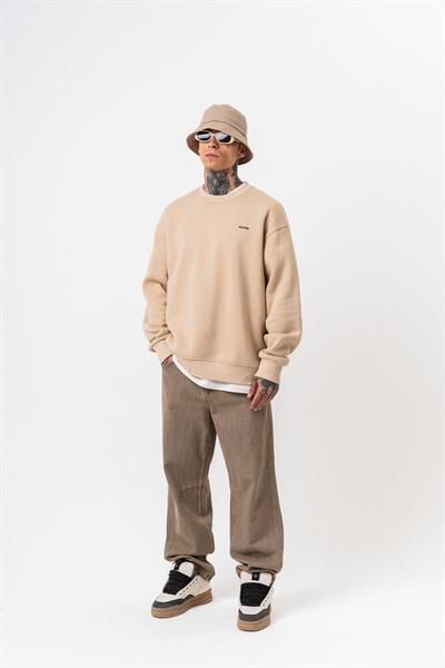 Erkek Respire Yazı Detaylı Basic Oversize Sweatshirt Bej