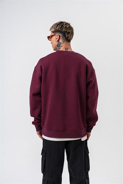 Erkek Respire Yazı Detaylı Basic Oversize Sweatshirt Vişne
