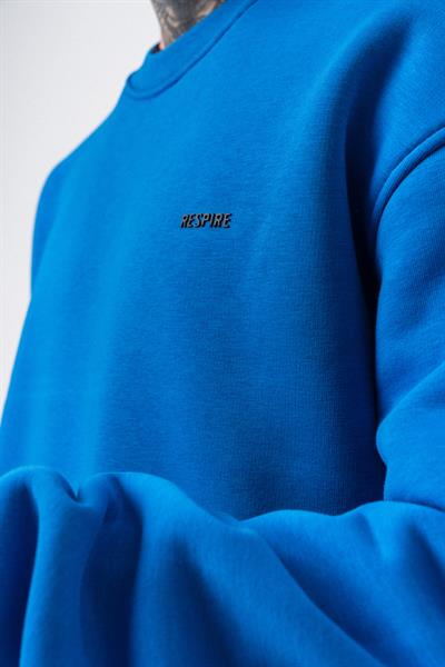 Erkek Respire Yazı Detaylı Basic Oversize Sweatshirt Mavi