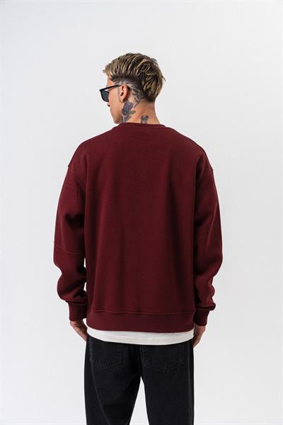 Erkek Respire Yazı Detaylı Basic Oversize Sweatshirt Bordo