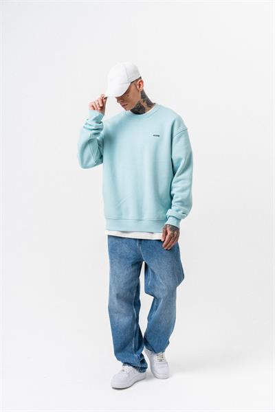 Erkek Respire Yazı Detaylı Basic Oversize Sweatshirt Bebe Mavi