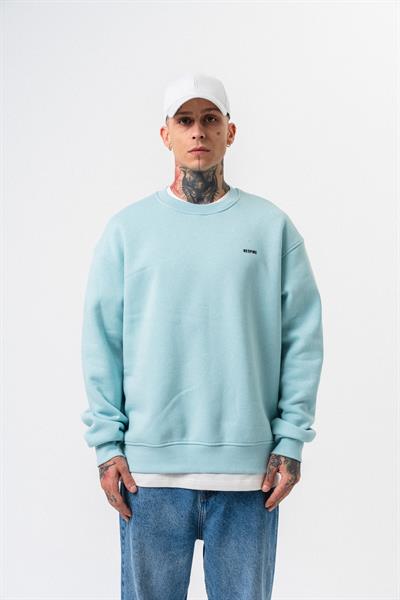 Erkek Respire Yazı Detaylı Basic Oversize Sweatshirt Bebe Mavi