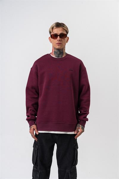 Erkek Respire Yazı Detaylı Basic Oversize Sweatshirt Vişne