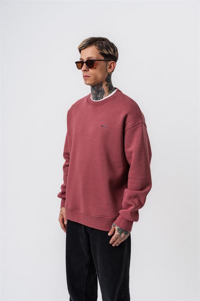 Erkek Respire Yazı Detaylı Basic Oversize Sweatshirt Gül