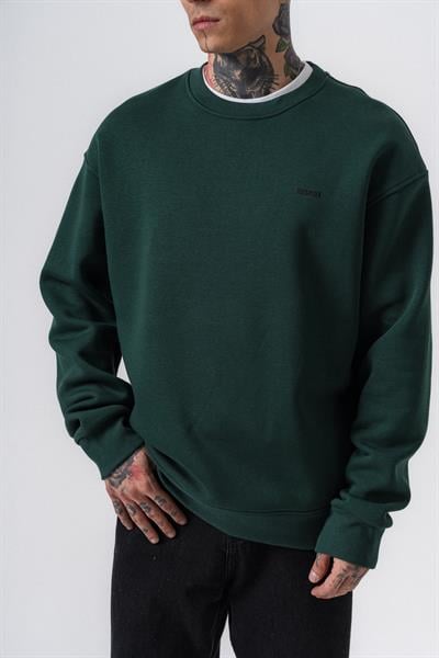 Erkek Respire Yazı Detaylı Basic Oversize Sweatshirt Nefti