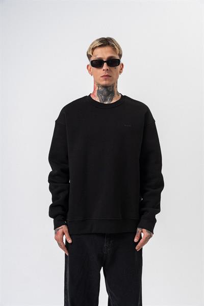 Erkek Respire Yazı Detaylı Basic Oversize Sweatshirt Siyah