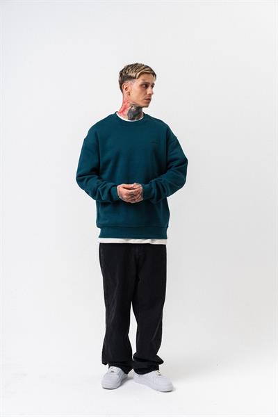 Erkek Respire Yazı Detaylı Basic Oversize Sweatshirt Zümrüt