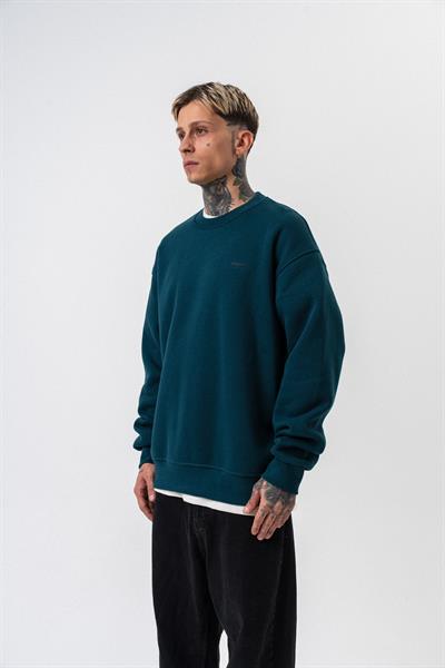Erkek Respire Yazı Detaylı Basic Oversize Sweatshirt Zümrüt