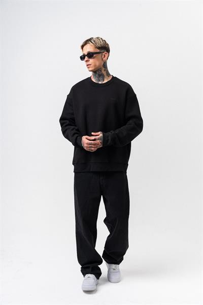 Erkek Respire Yazı Detaylı Basic Oversize Sweatshirt Siyah