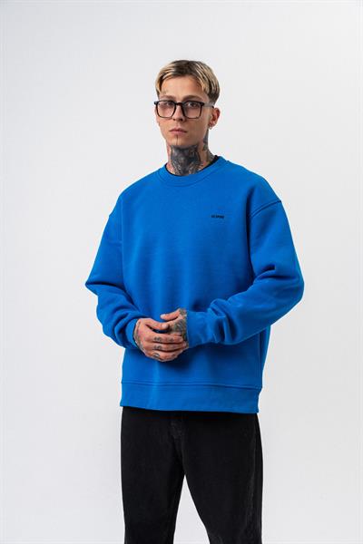 Erkek Respire Yazı Detaylı Basic Oversize Sweatshirt Mavi