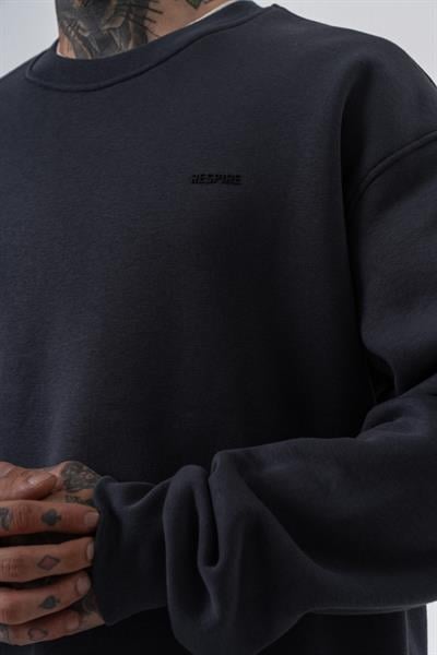 Erkek Respire Yazı Detaylı Basic Oversize Sweatshirt Füme