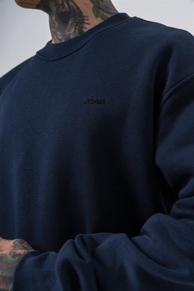 Erkek Respire Yazı Detaylı Basic Oversize Sweatshirt Lacivert