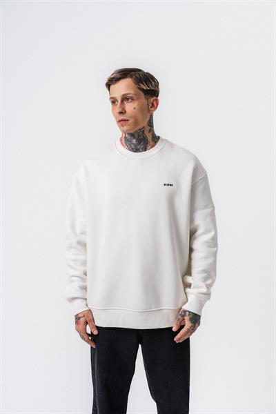 Erkek Respire Yazı Detaylı Basic Oversize Sweatshirt Ekru