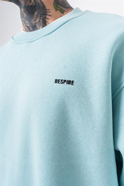 Erkek Respire Yazı Detaylı Basic Oversize Sweatshirt Bebe Mavi