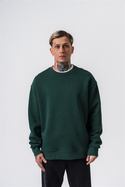Erkek Respire Yazı Detaylı Basic Oversize Sweatshirt Nefti