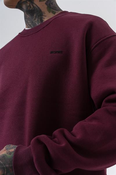 Erkek Respire Yazı Detaylı Basic Oversize Sweatshirt Vişne