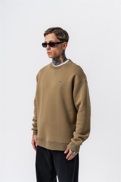 Erkek Respire Yazı Detaylı Basic Oversize Sweatshirt Haki