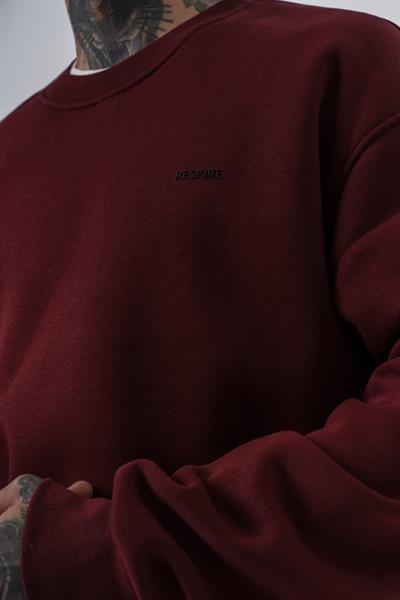 Erkek Respire Yazı Detaylı Basic Oversize Sweatshirt Bordo