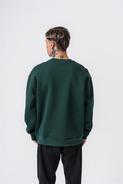 Erkek Respire Yazı Detaylı Basic Oversize Sweatshirt Nefti