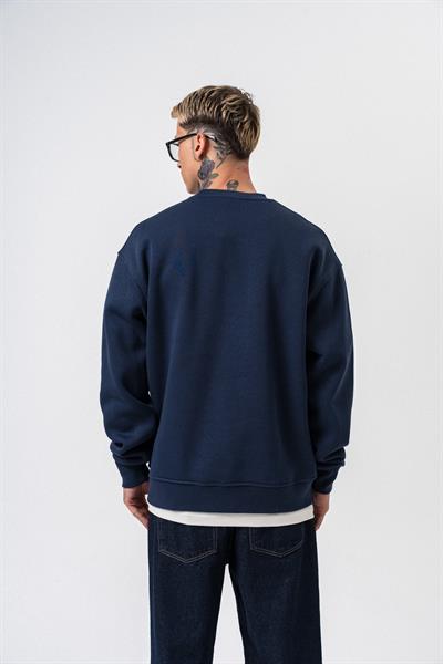 Erkek Respire Yazı Detaylı Basic Oversize Sweatshirt Lacivert