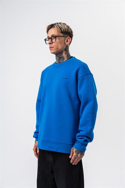 Erkek Respire Yazı Detaylı Basic Oversize Sweatshirt Mavi