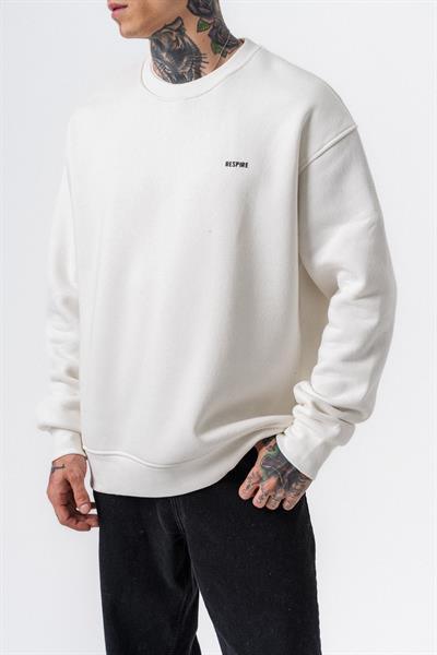 Erkek Respire Yazı Detaylı Basic Oversize Sweatshirt Ekru