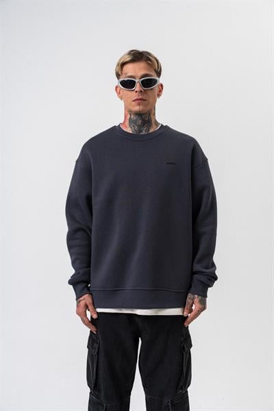 Erkek Respire Yazı Detaylı Basic Oversize Sweatshirt Füme