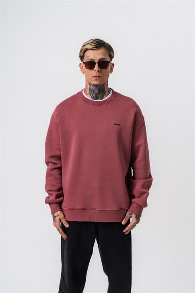 Erkek Respire Yazı Detaylı Basic Oversize Sweatshirt Gül