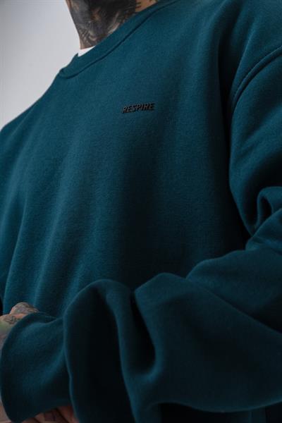 Erkek Respire Yazı Detaylı Basic Oversize Sweatshirt Zümrüt
