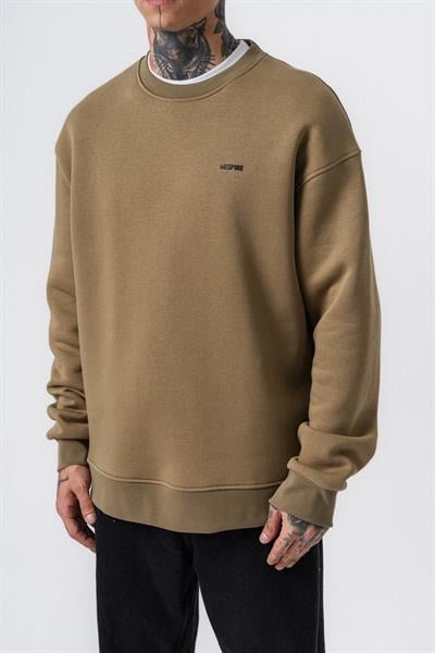 Erkek Respire Yazı Detaylı Basic Oversize Sweatshirt Haki