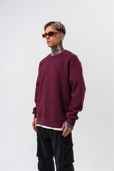 Erkek Respire Yazı Detaylı Basic Oversize Sweatshirt Vişne