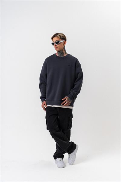 Erkek Respire Yazı Detaylı Basic Oversize Sweatshirt Füme
