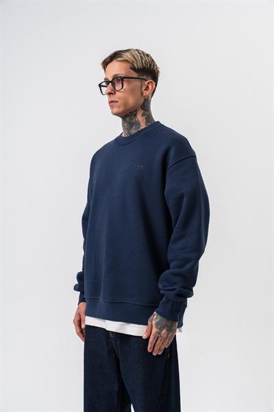 Erkek Respire Yazı Detaylı Basic Oversize Sweatshirt Lacivert