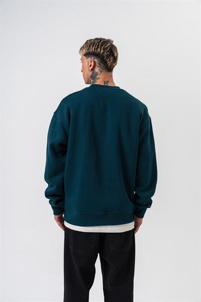 Erkek Respire Yazı Detaylı Basic Oversize Sweatshirt Zümrüt
