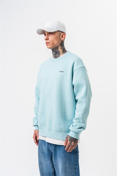 Erkek Respire Yazı Detaylı Basic Oversize Sweatshirt Bebe Mavi