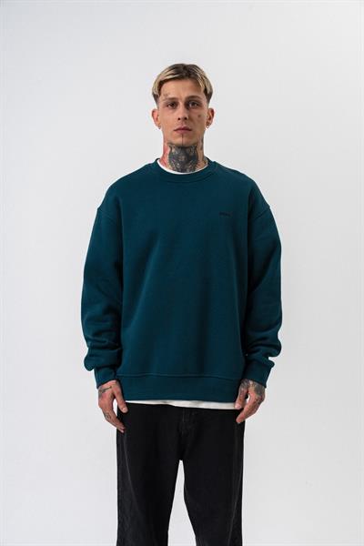 Erkek Respire Yazı Detaylı Basic Oversize Sweatshirt Zümrüt