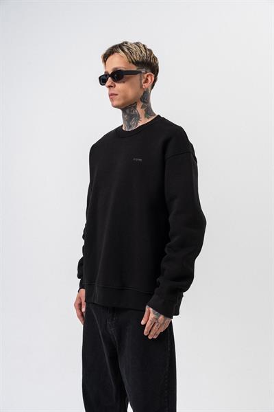 Erkek Respire Yazı Detaylı Basic Oversize Sweatshirt Siyah