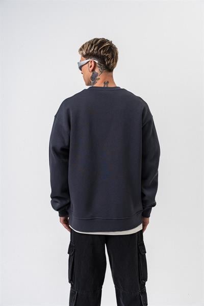 Erkek Respire Yazı Detaylı Basic Oversize Sweatshirt Füme