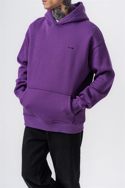Erkek Respire Yazı Detaylı Kapüşonlu Basic Oversize Hoodie Lila