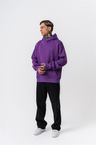 Erkek Respire Yazı Detaylı Kapüşonlu Basic Oversize Hoodie Lila