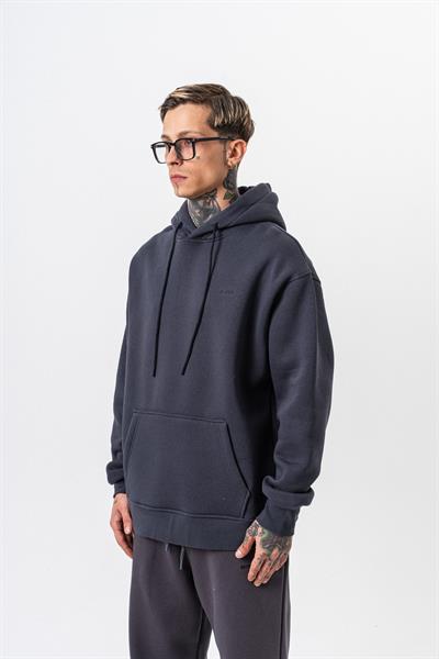 Erkek Respire Yazı Detaylı Kapüşonlu Basic Oversize Hoodie Füme