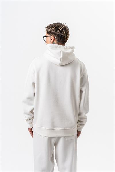 Erkek Respire Yazı Detaylı Kapüşonlu Basic Oversize Hoodie Ekru