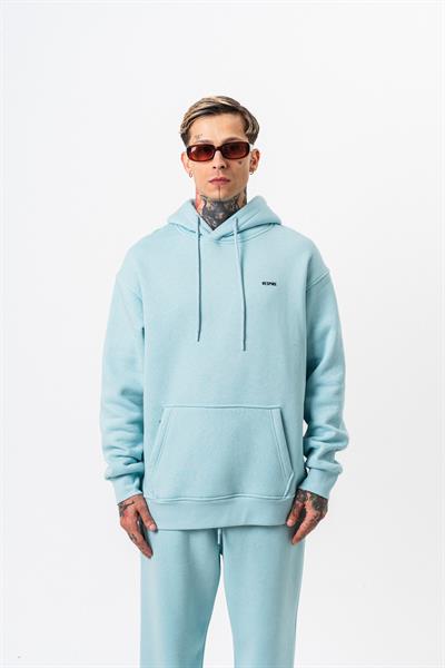 Erkek Respire Yazı Detaylı Kapüşonlu Basic Oversize Hoodie Bebe Mavi