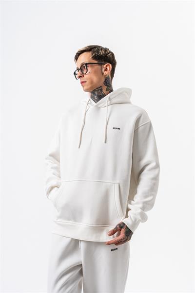 Erkek Respire Yazı Detaylı Kapüşonlu Basic Oversize Hoodie Ekru
