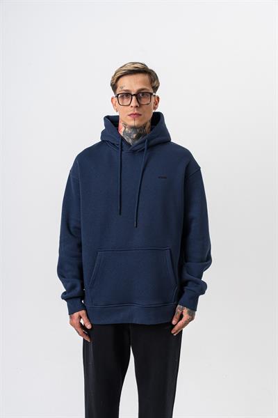 Erkek Respire Yazı Detaylı Kapüşonlu Basic Oversize Hoodie Lacivert