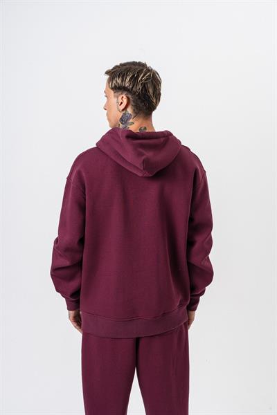 Erkek Respire Yazı Detaylı Kapüşonlu Basic Zip Oversize Hoodie Vişne